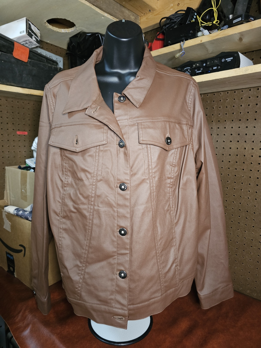 Belle by Kim Gravel Tan Faux Leather Utility Jacket